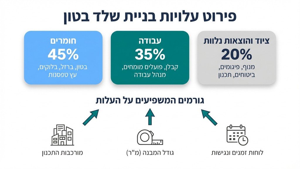 נוצר על ידי מודל בינה מלאכותית Gemini Pro תוכניות אדריכליות וחישובי עלות בניית שלד בית פרטי